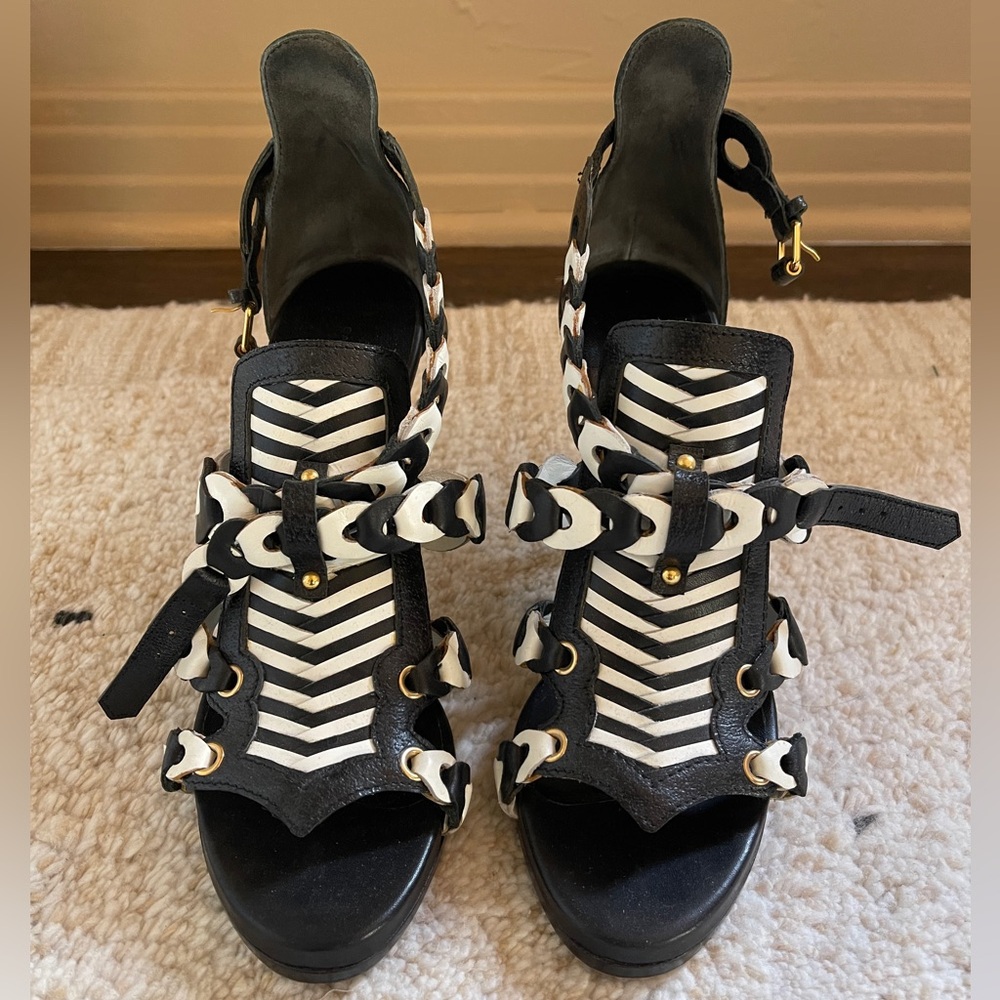 Balenciaga Black and White Gladiator Heels